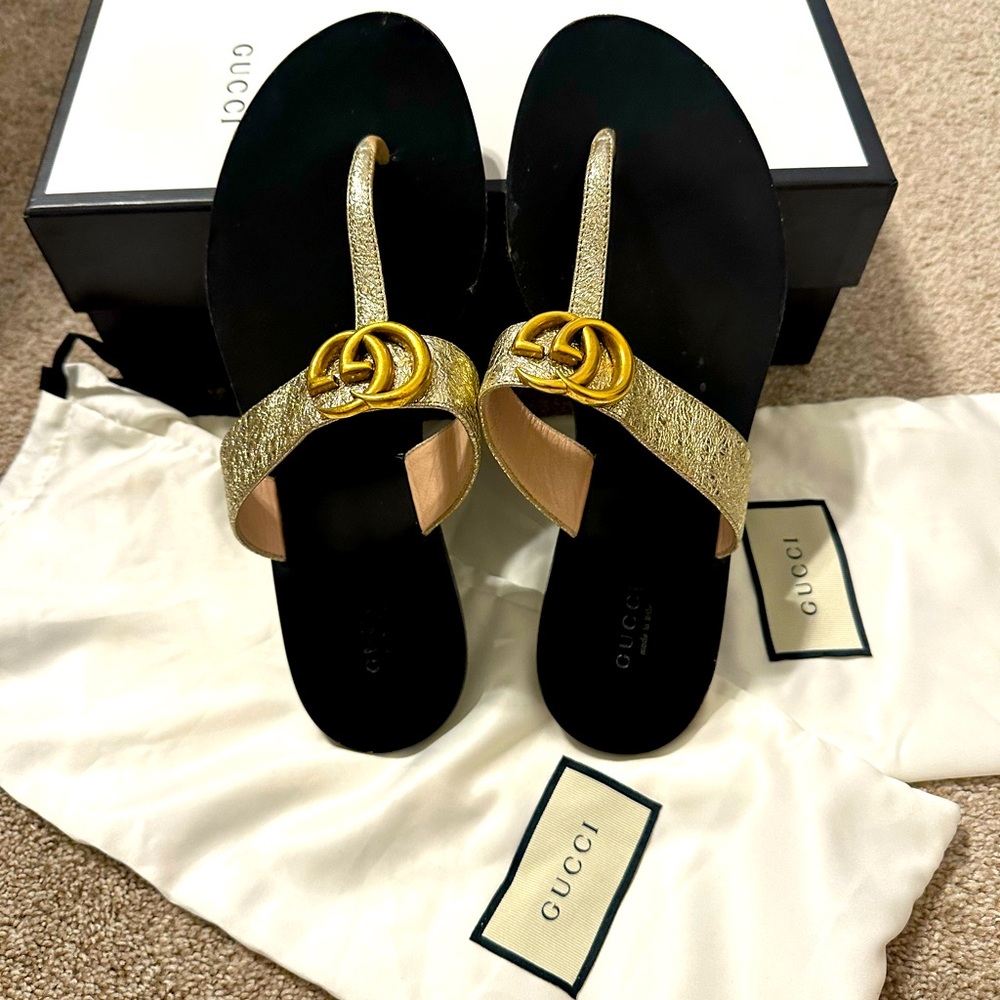 Gold Gucci Marmont Sandals 🌟